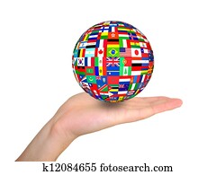 flags globe in hand flags globe in hand