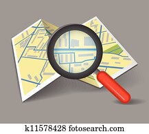 Folded map with magnifying glass Folded map with magnifying glass