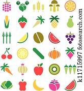Fruits and vegetables icons Fruits and vegetables icons
