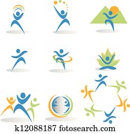 gezondheid, natuurterrein, yoga, sociaal, iconen