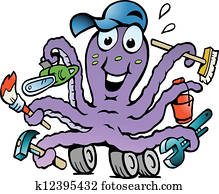 glücklich, emsige, oktopus, heimwerker glücklich, emsige, oktopus, heimwerker