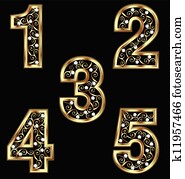 gold, zahlen, mit, swirly, verzierungen gold, zahlen, mit, swirly, verzierungen