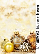 Golden Christmas ornaments background Golden Christmas ornaments background