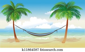Hammock and palm trees on beach Hammock and palm trees on beach
