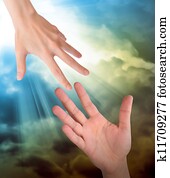 Hand Reaching for Safety Help in Clouds