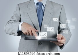  hand use tablet computer with email icon