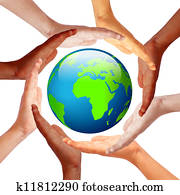 Hands around earth, international friendship