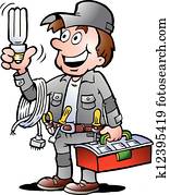 handyman,, להחזיק, a, נורת חשמל