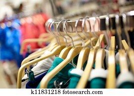 Hangers in the clothing store.