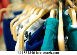 Hangers in the clothing store.