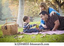 Happy Mixed Race Ethnic Family Having Picnic In The Park Happy Mixed Race Ethnic Family Having Picnic In The Park