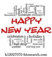 Happy New Year Word Cloud in red and black Happy New Year Word Cloud in red and black