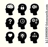 Head brain vecotr icons set Head brain vecotr icons set