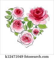 Heart of pink roses. Watercolor