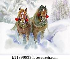 Horses running in winter Horses running in winter
