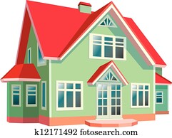 House with red roof on white background House with red roof on white background