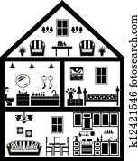 Icon of house with planning Icon of house with planning