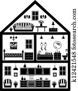Icon of house with planning Icon of house with planning