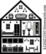 Icon of house with planning Icon of house with planning