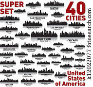 incrível, horizonte cidade, set., estados unidos, de, America.