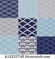 japoneses, seamless, padrão onda