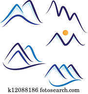 jogo, de, stylized, neve, montanhas, logotipo