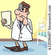 kartons, ilustrācija, dēļ, ārsts, pa, nespējnieku patversme