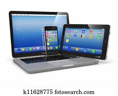 laptop, telefone, e, tabuleta, pc., eletrônico, dispositivos