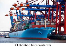 last afsend, hos, beholdere, ind, den, havn, i, hamborg