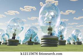 Light Bulb heads and dollar symbol clouds