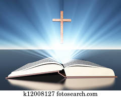 Light radiates from bible under cross Light radiates from bible under cross