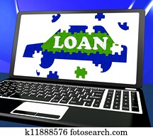 Loan On Car On Laptop Showing Online Vehicles Sales Loan On Car On Laptop Showing Online Vehicles Sales