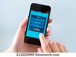 login, forma, janela, ligado, telefone móvel