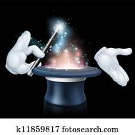 Magician wand and top hat trick Magician wand and top hat trick