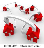 Many Red Houses Connected Neighborhood Moving Community Many Red Houses Connected Neighborhood Moving Community