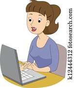 menina, escritor, digitando