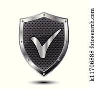 Metal shield with check mark 