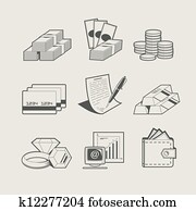 money and jewellery set of icon
