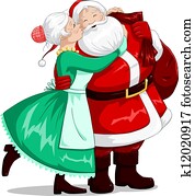 Mrs Claus Kisses Santa On Cheek And Hugs