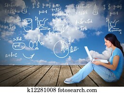 mulher jovem, com, laptop, computer.