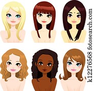 multi-ethnic, nők, hosszú szőr