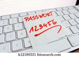 note on computer keyboard: password 123456
