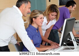 Office workers on business training