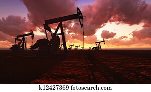 Oil field at  sunset