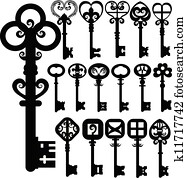 Old keys silhouettes vector design Old keys silhouettes vector design