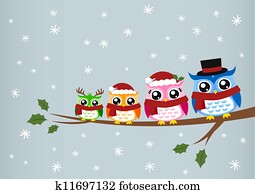 owl family christmas greeting