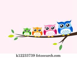 owl family spring invitation card