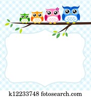 owl family spring invitation card