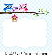 owl family spring invitation card