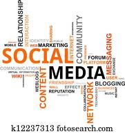 palavra, nuvem, -, social, mídia